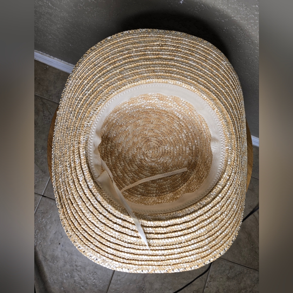 Elegant Pearl-Embellished Straw Hat - Bridal, Bachelorette. New! - Picture 3 of 3